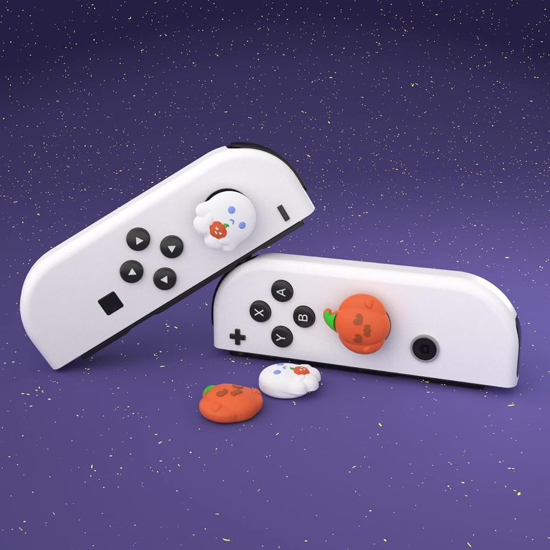 playvital Halloween Joystick Caps for Nintendo Switch, Thumbstick Grips for Switch Lite, Analog Cover for OLED Joycon Thumb Grip Caps - Spooky Ghost with Pumpkin - Image 4